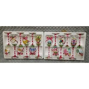 Block  The Twelve Days of Christmas Set 12 Box Hand Painted Wine Goblets Glasses